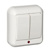 Выключатель SYSTEM ELECTRIC Прима A56-007M-S, двухклавишный, накладной, белый 25548