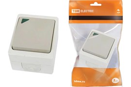 Выключатель TDM Вуокса SQ1803-0004, одноклавишный, накладной, серый, с подсветкой 9494