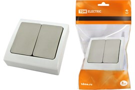 Выключатель TDM Вуокса SQ1803-0102, двухклавишный, накладной, серый 34252