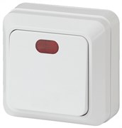 Выключатель ЭРА Intro Quadro 2-102-01, одноклавишный, накладной, белый, с подсветкой 53952