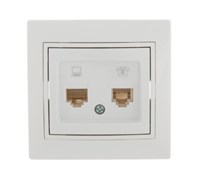 Розетка компьютерная+ телефонная Lezard Мира, двухместная, встраиваемая, RJ45 + RJ11, белый 21307