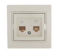Розетка компьютерная+ телефонная Lezard Мира, двухместная, встраиваемая, RJ45 + RJ11, крем 21328