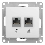 Розетка телефонная + компьютерная Systeme Electric GLOSSA GSL000185, двухместная, встраиваемая, RJ45 + RJ11, белый 21725