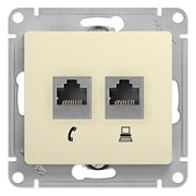 Розетка телефонная + компьютерная Systeme Electric GLOSSA GSL000285, двухместная, встраиваемая, RJ45 + RJ11, бежевый 21724