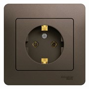Розетка SYSTEM ELECTRIC Glossa GSL000842, одноместная, встраиваемая, шоколад, с заземлением 32631
