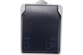Розетка стационарная IEK РСб20-3-ФСр Форс, одноместная, 16А, 250В, IP54, накладная, серый, с заземлением, с защитной крышкой 32643