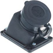 Розетка стационарная Lezard 104, одноместная, 2Р+РЕ, 16А, 220-240В, IP44, накладная, каучук, черный, наклонная, с защитной крышкой 39537