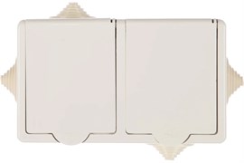 Розетка стационарная КУНЦЕВО-ЭЛЕКТРО РА16-759, двухместная, 16А, 250В, IP44, накладная, белый, с заземлением, с защитной крышкой, брызгозащищенная 21132