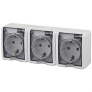 Розетка стационарная ЭРА Эксперт ЭРА 11-2405-01, трехместная, 3х2P+E, 16А, 250В, IP54, накладная, белый, с заземлением, с защитной крышкой 51071