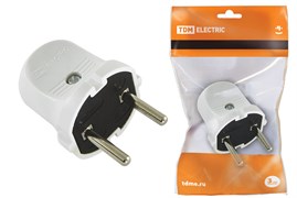 Вилка прямая TDM 1806-0001, 6А, 250В, IP20, без заземления, белая 24283