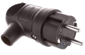 Вилка угловая Lezard 106-0400-0109/109, 2Р+РЕ, 16А, 220-240В, IP44, с заземлением, с ручкой, каучук, черная 34090