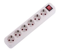 Колодка для удлинителя Lezard Lila, шестиместная, 16А, 220-230В, IP20, с заземлением, с выключателем, белая 6539