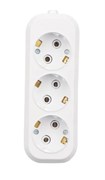 Колодка для удлинителя REXANT 11-8704, трехместная, 10А, 250В, IP20, с заземлением, белая 68428