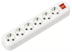 Колодка для удлинителя Smartbuy SBE-16-6-00-ZS, шестиместная, 16А, 250В, IP20, с заземлением, с выключателем, АБС-пластик, белая 64357