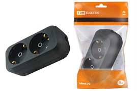 Колодка для удлинителя TDM 1806-0115, двухместная, 16А, 250В, IP20, с заземлением, АБС-пластик, черная 39837