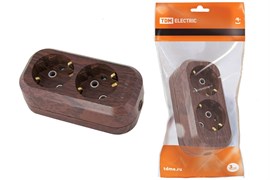 Колодка для удлинителя TDM Эко SQ1806-0060, двухместная, 16А, 250В, IP20, без заземления, АБС-пластик, бук 33023