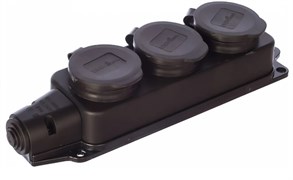 Колодка для удлинителя UNIVersal 602230, трехместная, 16А, 220-230В, IP44, однофазная, с заглушками, каучук, черная 62300
