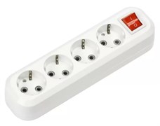 Колодка для удлинителя Smartbuy SBE-16-4-00-ZS, четырехместная, 16А, 250В, IP20, с заземлением, с выключателем, АБС-пластик, белая 54414