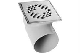 Трап горизонтальный для внутренней канализации, 110мм, с решеткой из нержавеющей стали 150х150мм, с гидрозатвором, полипропиленовый, серый 24848