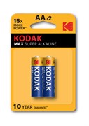 Элемент питания (батарейка) KODAK MAX SUPER Alkaline LR6-2BL, пальчиковый, щелочной, 1.5В, 2шт. в блистере 90177