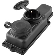 Розетка кабельная штепсельная STEKKER RST16-22-44 Одри, двухместная, прямая, с заземлением, с защитной крышкой, черная 87027