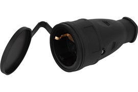 Розетка кабельная штепсельная ЭРАRX10-B-IP44, одноместная, прямая, с заземлением, с защитной крышкой, черная 84996