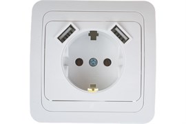 Розетка IN HOME CLASSICO, одноместная, встраиваемая, без заземления, с двумя USB, белая 90357