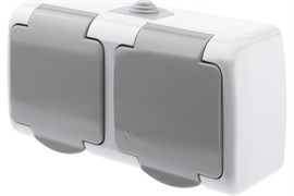 Розетка INTRO Atlantic 5-203-03, двухместная, накладная, с заземлением, с защитной крышкой, серая 82003