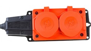 Колодка для удлинителя NE-AD 4112, двухместная, 16A, 220-240В, IP54, 3500Вт, с заземлением, с заглушкой, каучук, оранжевый 90700