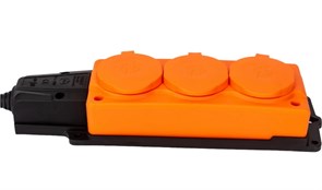 Колодка для удлинителя NE-AD 4113, трехместная, 16A, 220-240В, IP54, 3500Вт, с заземлением, с заглушкой, каучук, оранжевый 89848