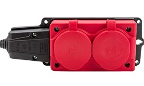 Колодка для удлинителя NE-AD 4122, двухместная, 16A, 220-240В, IP54, 3500Вт, с заземлением, с заглушкой, каучук, красный 90699