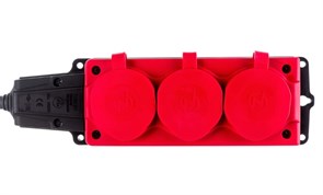 Колодка для удлинителя NE-AD 4123, трехместная, 16A, 220-240В, IP54, 3500Вт, с заземлением, с заглушкой, каучук, красный 89847