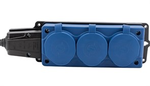 Колодка для удлинителя NE-AD 4143, трехместная, 16A, 220-240В, IP54, 3500Вт, с заземлением, с заглушкой, каучук, синий 89849