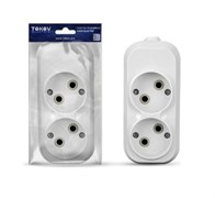 Колодка для удлинителя TOKOV ELECTRIK TKE-C01-RU2-Z, двухместная, 10А, 250В, IP20, 2200Вт, без заземления, АБС-пластик, белый 91267