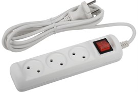 Удлинитель ЭРА U-3s-1,5m-2x1, 3х1.5м, ПВС 2х1мм2, 10А, 2200Вт, без заземления, с выключателем, белый 83278