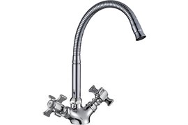 Смеситель для кухни D-LIN D151807-Q, с гибким изливом, двухвентильный, на гайке, хром 89451