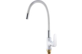 Смеситель для кухни РМС SL123W-016F, с гибким изливом, однорычажный, на гайке, белый 88422