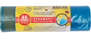 Мешки для мусора Ромашка СТАНДАРТ ЗВС-35/10/С, 35л, 50x58см, 25мкм, с завязками, синие, в рулоне 10шт. 90239