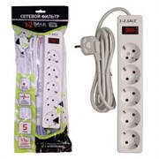 Удлинитель с сетевым фильтром 1-2.SALE 901415, 2200Вт, ПВС 3х0.75мм2, 5 розеток, 1.8м, с заземлением, выключатель на корпусе, белый 89291