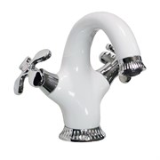 Смеситель для умывальника 5930 GFmark, двухвентильный, излив 155мм, белая эмаль 66415