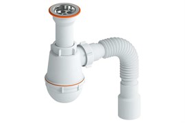 Сифон для кухни РМС СМ-01, 1 1/2 дюйма, проход 40/50мм, литой, с гибкой трубой 89017