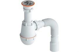 Сифон для кухни РМС СМ-02, 1 1/2 дюйма, проход 40/50мм, прикручивающийся, с гибкой трубой 89018