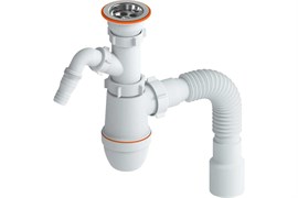 Сифон для умывальника РМС СУ-03, 1 1/2 дюйма, проход 40/50мм, с выходом под стиральную машину, с гибкой трубой 89022