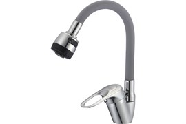 Смеситель для кухни D-LIN D150628-2T, с гибким изливом, однорычажный, серый, силикон 89503
