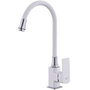 Смеситель для кухни FRUD R43153, с гибким изливом, однорычажный, белый, ЦАМ 90063