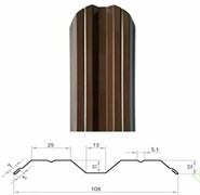Штакетник М-образный фигурный STYNERGY РЕ 0.4x108x1500мм, оцинкованная сталь с полимерным покрытием, RAL 8017 коричневый 90248