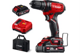 Дрель-шуруповерт ЗУБР ДШ-40-22, аккумуляторная, 20В, 0-400 / 0-1500 об/мин, 2АКБ LMS, в сумке 91287