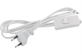 Шнур для бра ЭРА UX-ШВВП-S-1.8m-W, ШВВП 2х0.5мм2, 2.5А, 250В, IP20, 1.8м, с выключателем, белый 84172