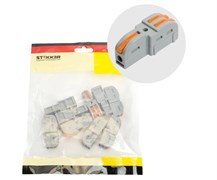 Клемма 3-проводная STEKKER 220-102, 0.2x4мм2, разветвительная, 1 вход, 2 выхода, без пасты, с рычажками, наборная, поштучно 89076