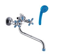 Смеситель для ванны ЭВЕРЕСТ В22-071D, двухвентильный, с круглым изливом, синий 89875